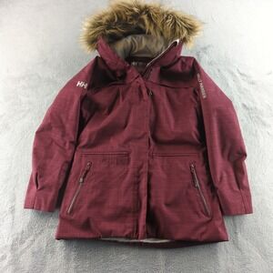 Helly Hansen Jacket Womens Small Red Maroon Tech Ski Insulated Coat Faux Fur
